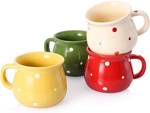 AVLA Ceramic Campfire Coffee Mugs Set of 4, 10 Ounce Porcelain Specialty Coffee Drinks Hot Chocolate Mugs with Handle, Creative Mug Tea Cup Set for Kids Party, Polk Dot, Assorted Color