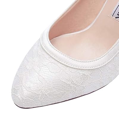 ElegantPark HC1928 Blockasbtz Hochzeit Bequem Hoch Pumps Mary Jane Satin Lace Hochzeitsschuhe Brautschuhe – Bild 7