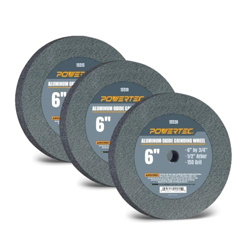 POWERTEC 6in Aluminum Oxide Grinding Wheel Set, 60/80/150 grit