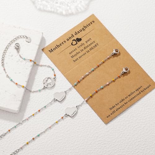 Image of DS Mother Daughter Bracelets Set,18K Gold Plated Stainless Steel Heart Jewelry for Women Girls,Mothers Day Gifts for Mom /Daughter,Adjustable Matching Bracelets for Mommy and Me gift box packaging