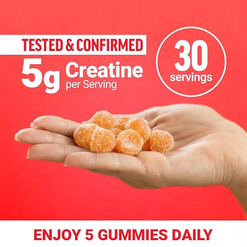 Image of Force Factor Creatine Monohydrate Gummies, 5g Dose for Men & Women to Support Muscle, Strength, Recovery, Cognitive Health & Memory, Orange Splash Flavor, 150 Gummies