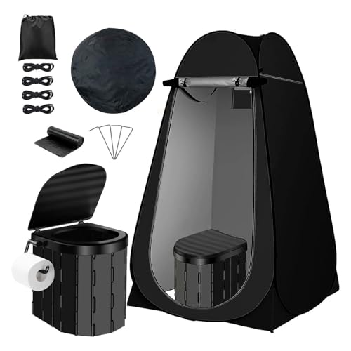 Outdoor Camping Toilet Set, Portable Toilet Kit for Adults with Pop-up Privacy Tent, Washable Foldable Ergonomic Folding Toilet with 12 Toilet Bags