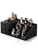 ProCase Wooden Cologne Organizer for Men, 3-Tier Elevated Wood Perfume Storage Display Shelf with Drawers, Dresser Storage Stand Riser for Fragrance Skin Care, Gift for Boys Men Dad Husband -Black