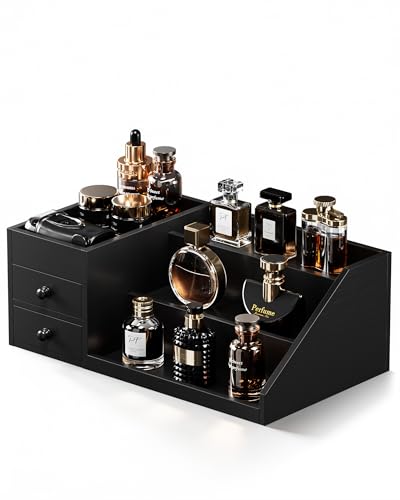 Procase Organizador De Colonia De Madera Con 3 Niveles Y Cajones,Estante De Exhibición De Perfumes, Soporte De Escritorio Para Fragancias Y Cosméticos, Diseño Elevado Y Barras Protectores Negro Procase Organizador De Colonia De Madera Con 3 Niveles Y Cajones,Estante De Exhibición De Perfumes, Soporte De Escritorio Para Fragancias Y Cosméticos, Diseño Elevado Y Barras Protectores Negro