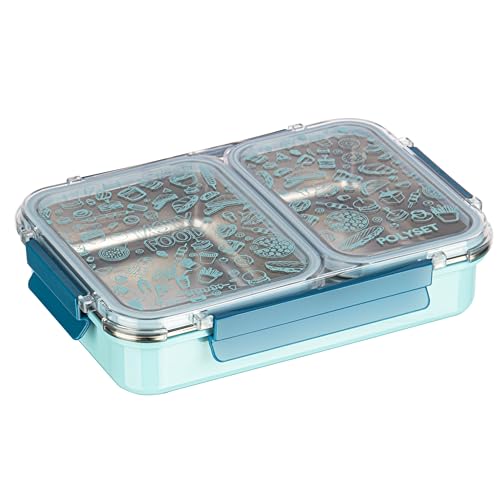 Image of Polyset Munch Mate 800 2 PARTITION - Blue Compartment Stainless Steel Lunch Box, Leakage Proof Lunch Box for School Kids and Adults Pack of 1 800ml