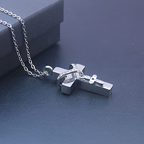Cremation Cross Necklace for Ashes Stainless Steel Double Cross Urn Pendant Ashes Holder Waterproof Memorial Jewelry Gift4
