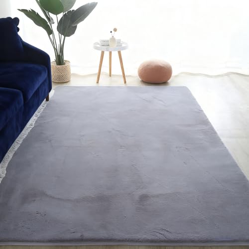 Tapis aspect fourrure gris 0.8x0.9m antidérapant design monochrome - 2