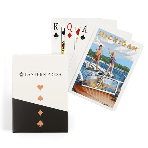 Lantern Press Naipes Póker con Arte Michigan y Deportes Acuáticos