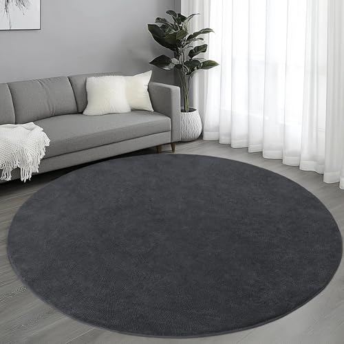 Image of Round Area Rugs for Living Room Bedroom, 4x4 Feet Dark Grey Ultra Soft Thickened Memory-Foam Modern Indoor Circle Rug, Comfy Minimalist Circular Carpets for Girls Boys Nursery Dorm Home Decor