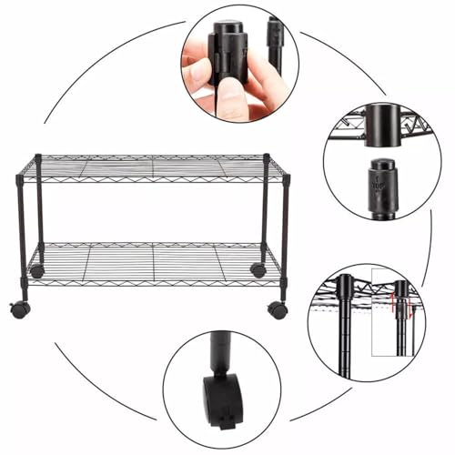 Image of Premium Heavy-Duty 2-Tier Black Metal Wire Storage Rack Shelf Organizer | Adjustable Multipurpose Freestanding Shelving Unit for Home, Office, Kitchen | Size 14 inch D x 24 inch W x 16.3 inch H Inch
