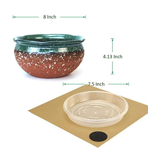 Summer Impressions 8 Inch Glazed Terracotta Plant Pot Round Ceramic Succulent Planter Pot With Drainage And Saucer Cactus Clay Pot Bonsai Pot (Dark Green Rim) #TOP6