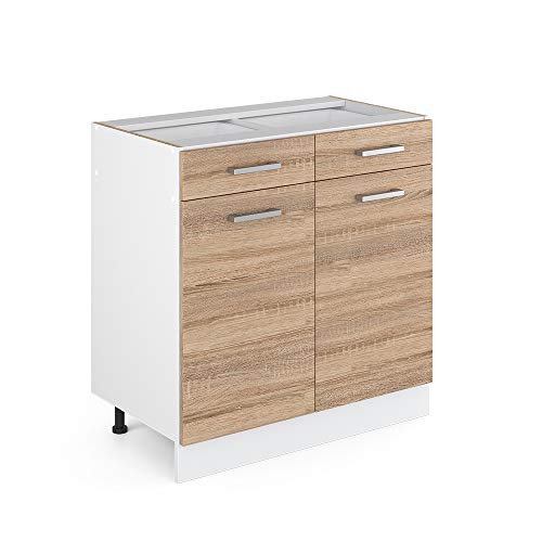 Vicco Küchenunterschrank R-Line, Sonoma/Weiß, 80 cm ohne Arbeitsplatte