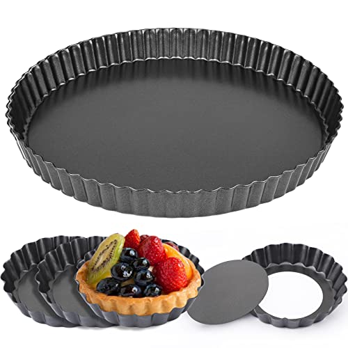 Beasea Tartpfannen-Set, antihaftbeschichtet, 25,4 cm und 10,2 cm, Mini-Tortenpfannen mit abnehmbarem Boden - extra dicke Tortenformen mit losem Boden zum Backen von Kuchen, Torten, Quiches und Pfannen Cover