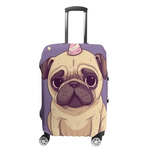 Funny Cartoon Pug Puppy Dog Printed Luggage Cover Protector, Fits 18-32 Inch Luggage