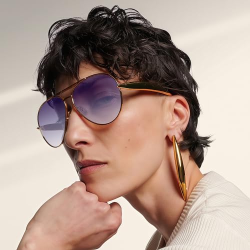 Image of Oversized Aviator Sunglasses For Women 70s Retro 2025 Metal Shades with Gold Streamline Arms