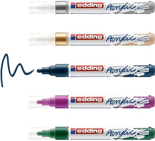 edding 5100 acrylic marker medium - grey - 1 waterproof acrylic paint marker - round nib 2-3mm - acrylic paint pen for drawing on canvas, art paper and wood - acrylic markers for pebbles