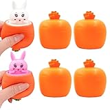 4 Stück Anti Stress Bälle Kaninchen,Stressball in Ostereier,Antistress Spielzeug Bälle,Squeeze-Dekompressionsball,Kreatives Kaninchen Stress Spielzeug,Ostern Karotte Hase Squeeze Fidget