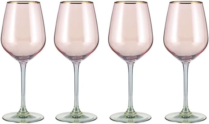 PAN Home Aidan Electroplated 4-Piece Stemware Glass Set With Gold Rim 360Ml - Pink