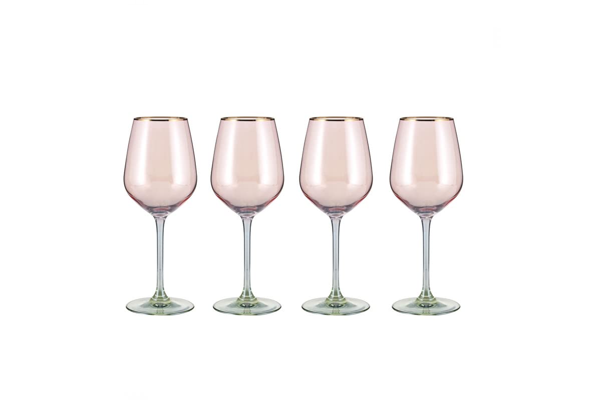 PAN Home Aidan Electroplated 4-Piece Stemware Glass Set With Gold Rim 360Ml - Pink