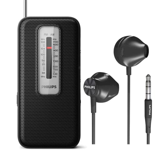Philips Am Fm Battery Operated Portable Pocket Radio, Am Fm Compact Transistor Radios Player With Bonus Philips In-Ear Headphones (Black) #TOP6