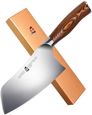 TUO Vegetable Cleaver Knife, Chinese Chef Knife 7 inch Meat Cleaver with Pakkawood Handle, Stainless Steel Butcher Chopper for Home Kitchen - Fiery Phoenix Series