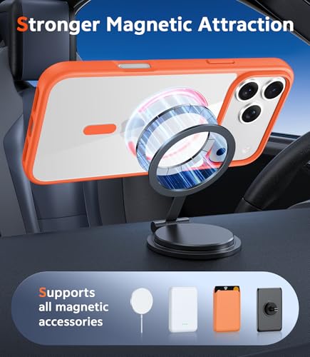 Image of FNTCASE for iPhone 17 Pro Case: Clear Magnetic Phone Cases with Screen Protector Compatible with Magsafe Slim Anti Yellowing Rugged Shockproof Protective Transparent Cell Phone Cover (B-Orange)
