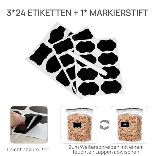Vtopmart Vorratsdosen mit Deckel Luftdicht, Set mit 32 Vorratsbehälter, BPA-frei, Küchen Aufbewahrungsboxen für Mehl, Zucker, Körner, Mit Schreibstift und Etikett 6