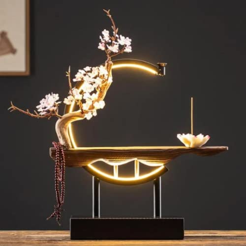 Ceramic Lotus Incense Burner Led Lamp Circulating Water Ornaments Make Money Modern Rockery Fountain Fish (Lady Zen. Lofus) #TOP1