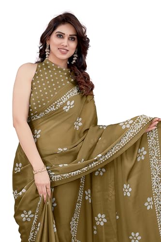 Image of MIRCHI FASHION Saree for Woman Chiffon Batik Printed | Lightweight Daily Wear Women's Office Sari with Blouse Piece (Available in 40 Colours)