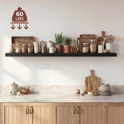 Image of Dreamland 55 Inches Floating Shelves for Wall, 9.3 inch Deep Long Floating Shelves Set of 1, Large Display & Storage Shelf, Wall Shelf for Bathroom Bedroom Living Room Kitchen Office, Black