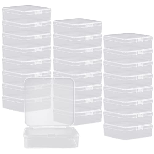 Rocutus 24 Pack Small Clear Plastic Storage Containers with Lids,Beads Storage Box with Hinged Lid for Beads,Earplugs,Pins, Small Items, Crafts, Jewelry, Hardware (3.3 x 3.3 x 1.1 Inches)