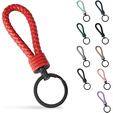 SERASAR leather car key ring with stainless steel key-ring - additional rings for small keys - ideal for cars, motorcycles, bicycles and house keys - with gift-box for men and women Cover