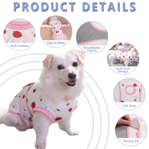 Image of PET Glam Recovery Suit for Dogs Cats, After Surgery, Alternative E-Collar Dog CAT. PET Shirt Breathable Abdominal Wounds, Neuter Cotton, Prevent Licking Onesie Surgical (RED, XS)