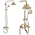 gotonovo Bathroom Exposed Shower Faucet Outdoor Shower System 8 Inch Rainfall Shower Head Set with Tub Spout and Handheld Spray Double Cross Handles Wall Mount without Shower Shelf Polished Gold