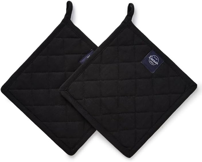 Encasa XO Heat Resistant Cotton Pot Holders with Hanging Loop - Set of 2 - Full Black - Multipurpose Quilted Everyday Hot Pad for Kitchen, Camping, BBQ & Microwave - 8x8 in - Image 2
