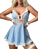 Avidlove Sexy Lingerie For Women Naughty s French Maid Contrast Lace Lingerie Set Babydoll Dress Light Blue XL