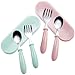 YUESEN Couverts Enfant Set de Couverts Bébé en INOX Ensemble Fourchette et Cuillère, avec étui Voyage pour Enfant pour Les Tout-Petits,Vert et Rose(2 Pcs)