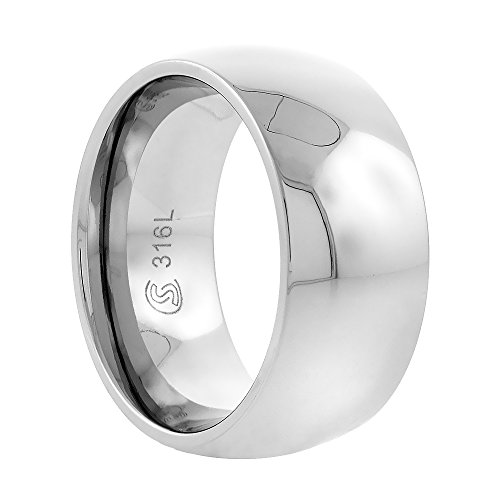 Surgical Stainless Steel Domed 10mm Wedding Band Ring Comfort-Fit High Polish Sizes 5-153