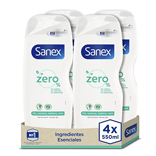 Sanex Zero% Piel Normal, Gel de Ducha o Baño, Hidratante, Pack 4 Uds x 550ml