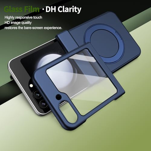 Coque Galaxy Z Flip 5 haut de gamme bleue avec anneau rotatif et béquille - 7