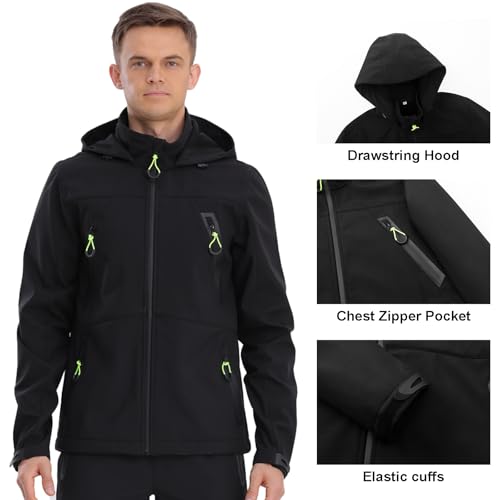 Men's Softshell Jacket with Hooded Fleece Lined Windproof Waterproof Fishing Hiking Shell Jacket for Men3