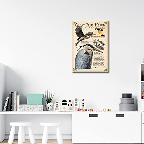 Great Blue Heron Wall Art Prints Framed Canvas Animals Wall Decor Living Room Picture Decorations Educational Knowledge Poster Chart Art Modern Painting #TOP2