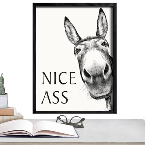 caiduos Lustige Esel Badezimmer Wandkunst, Nice Ass Gerahmte Wandbilder Badezimmers, Niedliche Abstrakte Esel Leinwand, Moderne Badezimmer Bilder Wandschmuck, für Toilett, Badezimmers, Gästetoilette