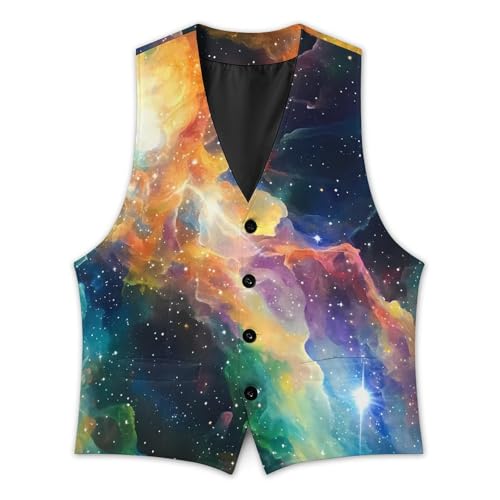 Green Fantasy Galaxy Nebula Men's Formal Suit Vest for Business Formal Or Casual Dress Waistcoat Wedding3