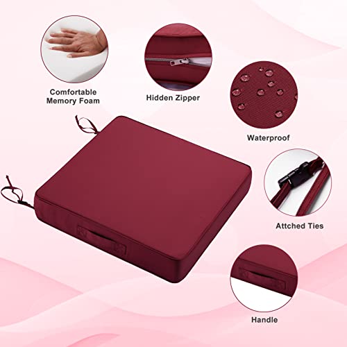 Patioasis Square Outdoor Couch Cushion Covers 19''W X 19''D Red Outdoor Seat Cushions For Patio Furniture Waterproof Patio Garden Sofa Seat Cushions Set Of 2 With Adjustiable Straps #TOP3