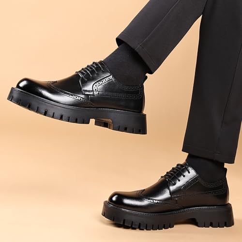 Men's Vintage Wingtip Platform Oxfords - Leather Chunky Heel Lug Sole Derby Shoes with Lace Up - Work Office Dress Shoes4