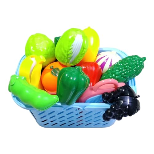 Image of PLUSPOINT Food Cutting Toys with Basket Realistic Sliceable Fruits Vegetables Pretend Play Kitchen Toys for Girls and Boys (Mini Basket)