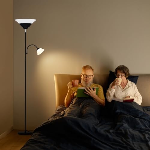 Image of SIBRILLE 2-in-1 Torchiere Floor Lamp, 34W Super Bright LED Standing Lamp with Remote & Touch Control, 72 inch Dimmable Adjustable Corner Reading Lamp for Living Room, Bedroom, Office, Black