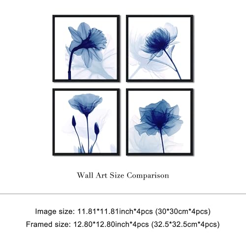 Pyradecor Black Framed Wall Art Blue Flickering Flower Modern Paintings Canvas Artwork 4 Panels Grace Floral Pictures on Canvas Prints for Bedroom Office Home Decorations by Pyradecor - Image 7