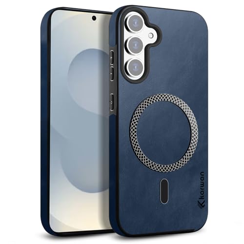 KARWAN Shockproof Hybrid Leather Finish Back Case Cover Compatible with Samsung Galaxy S23 FE with Wireless MagEaze Charging Cover, Anti-Scratch Shield Case with Strong Minimalist Design (Blue)
